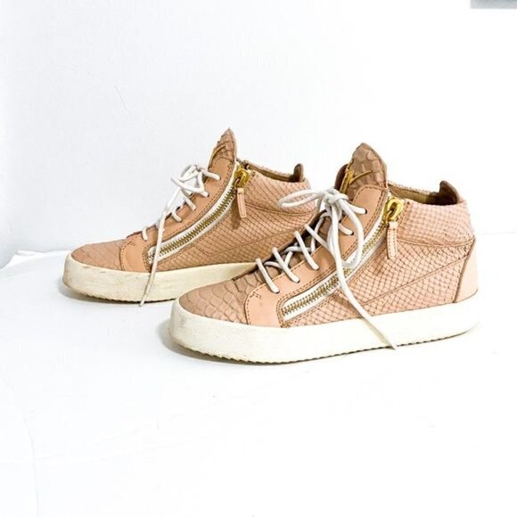 GIUSEPPE ZANOTTI Blush Pink Snake Embossed Leather Sneakers, Size 38EU - Picture 4 of 13